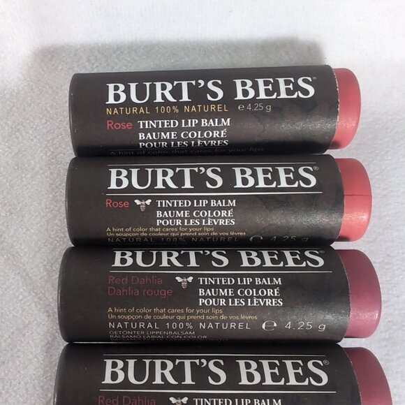 Burt's Bees Tinted Lip Balm 6 Lot Rose Red Dahlia Hibiscus Petunia 6 x 4.25g NEW - Picture 2 of 14